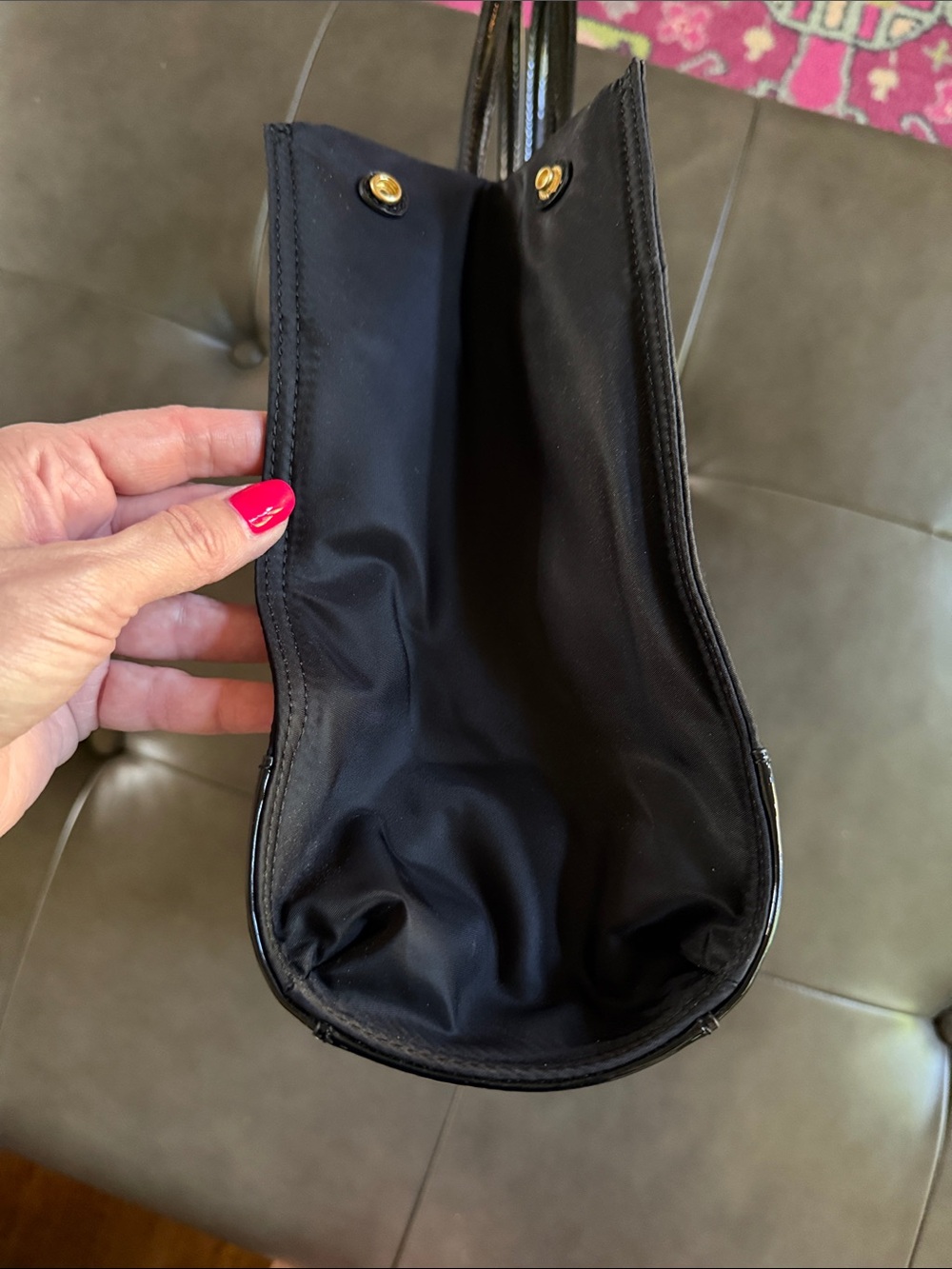 Tory Burch Black Nylon Tote with Patent Trim - Picture 4 of 7